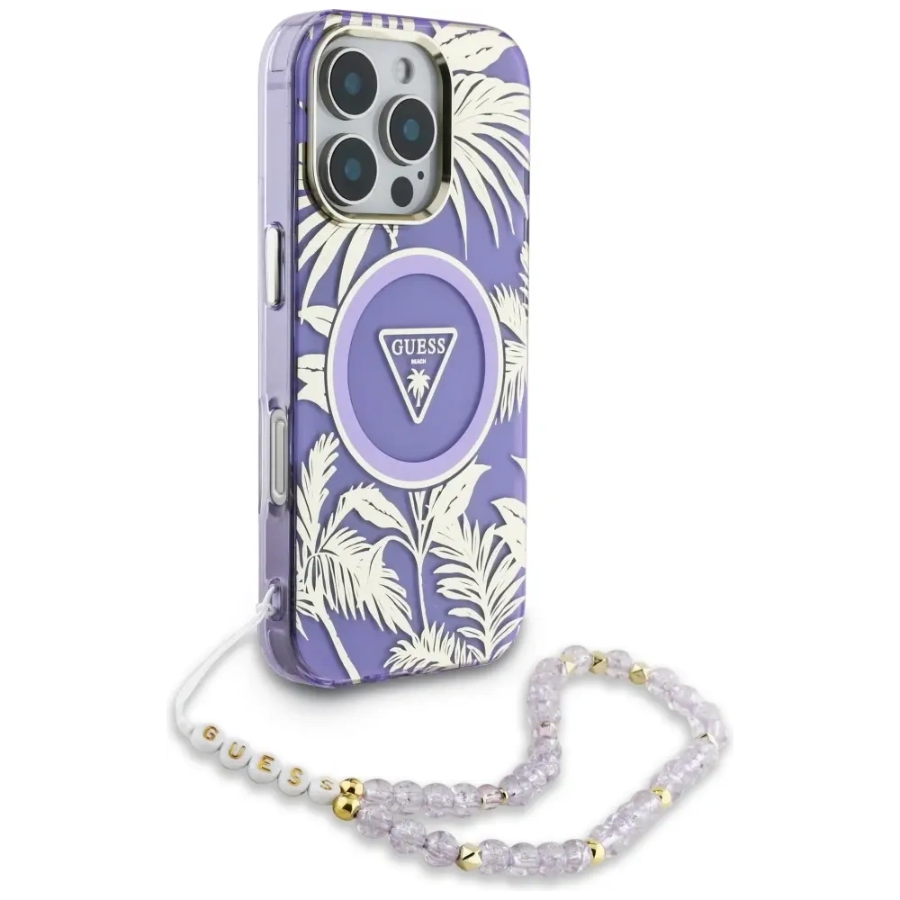 Hurtownia GSM - Guess Palm Trees Triangle Pearl Strap MagSafe Apple iPhone 16 Pro fialový - GUE4436 - {ean13} - Hurt