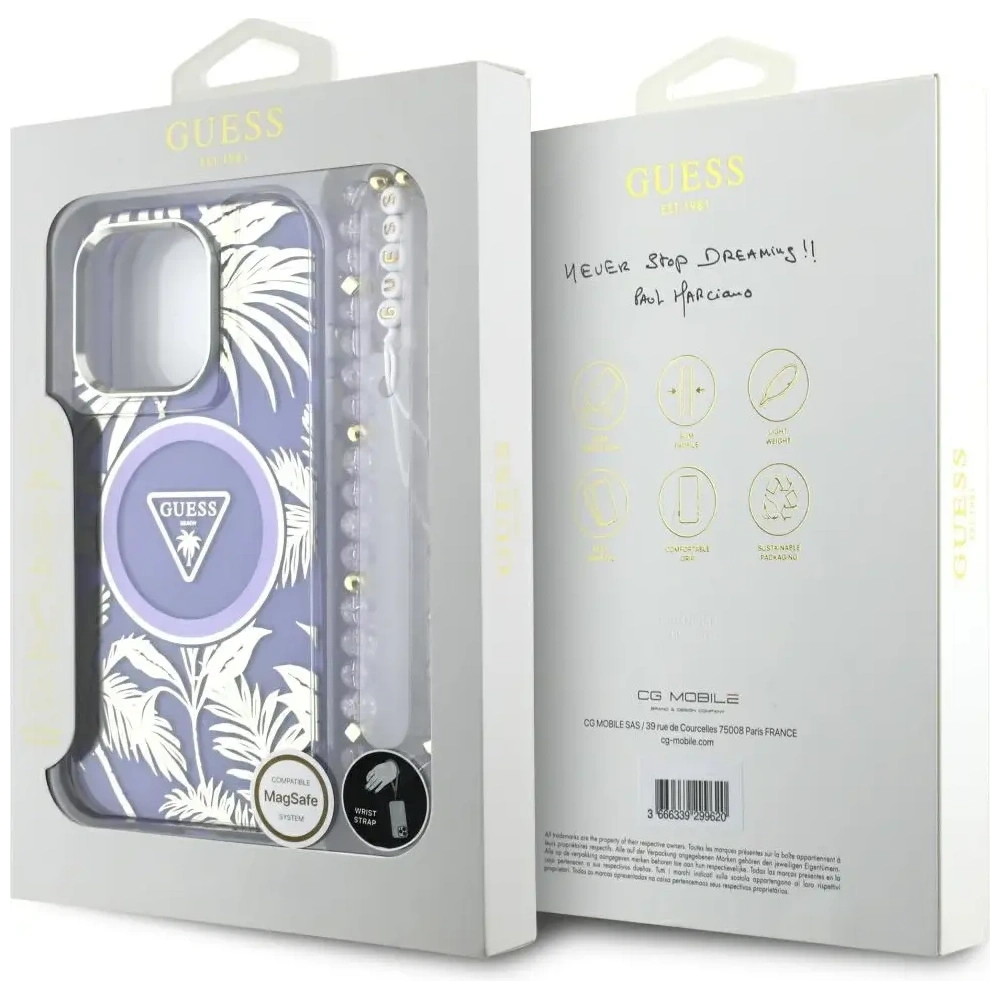 Hurtownia GSM - Guess Palm Trees Triangle Pearl Strap MagSafe Apple iPhone 16 Pro fialový - GUE4436 - {ean13} - Hurt