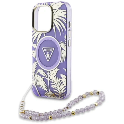 Etui Guess Palm Trees Triangle Pearl Strap MagSafe do Apple iPhone 16 Pro Max fioletowy