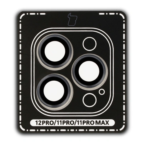 Szkło na aparat z aplikatorem Bizon Glass Snap Lens do Apple iPhone 12 Pro / 11 Pro / 11 Pro Max szara ramka