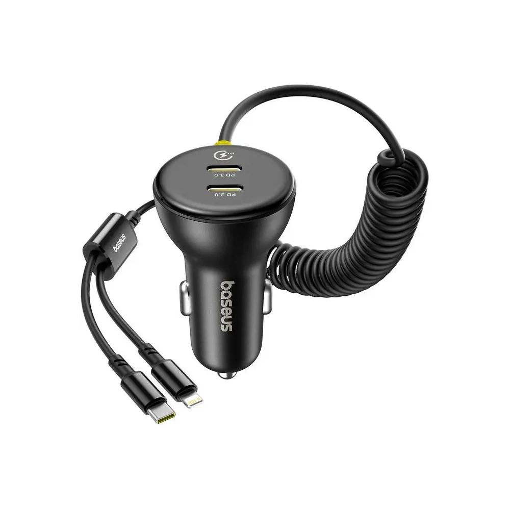Hurtownia GSM - Baseus încărcător auto 60W 2xUSB-C + cablu USB-C integrat, Lightning (Negru) - BSU8934 - {ean13} - Hurt