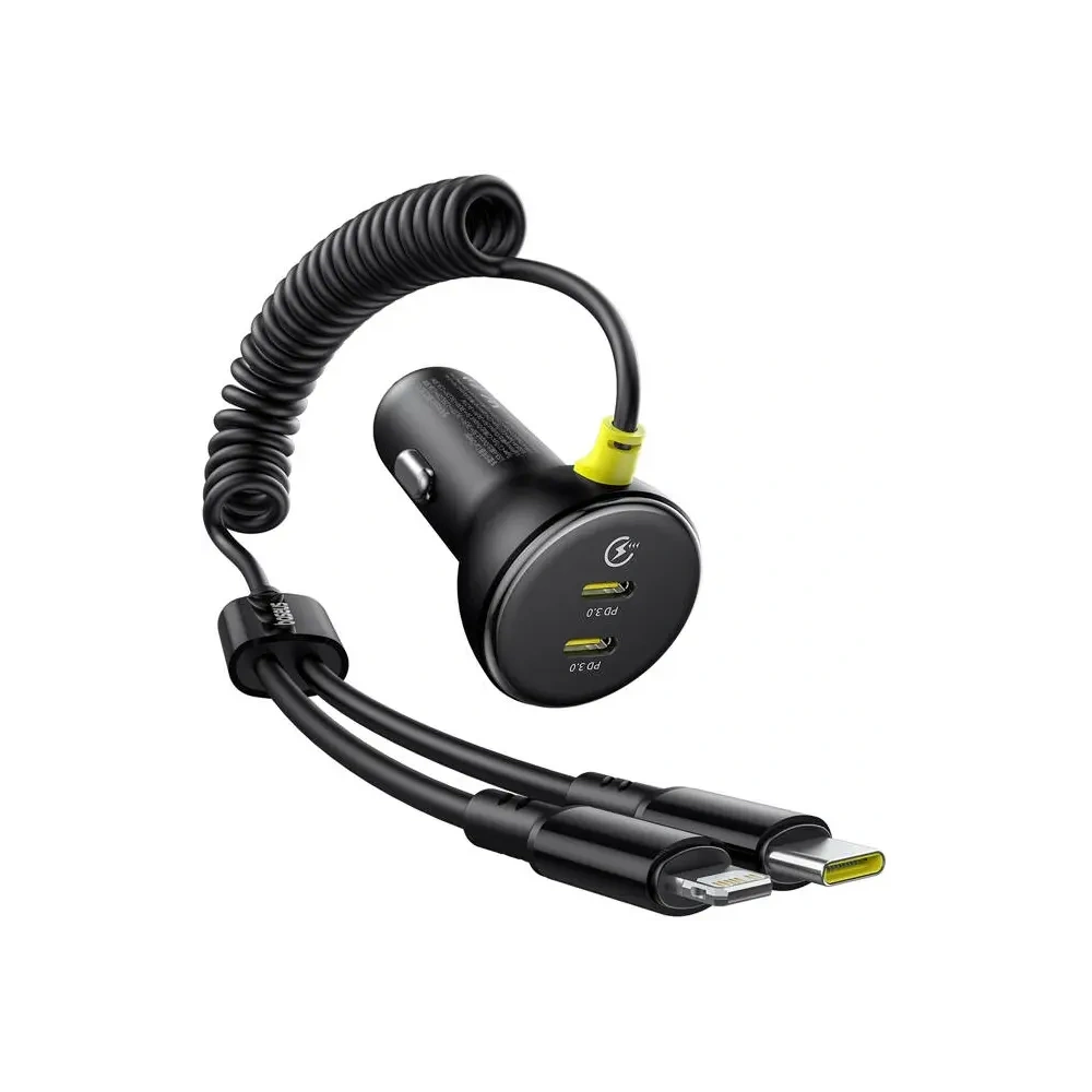 Hurtownia GSM - Baseus încărcător auto 60W 2xUSB-C + cablu USB-C integrat, Lightning (Negru) - BSU8934 - {ean13} - Hurt