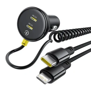 Hurtownia GSM - Baseus 60W 2xUSB-C Auto-Ladegerät + integriertes USB-C, Lightning-Kabel (Schwarz) - BSU8934 - {ean13} - Hurt