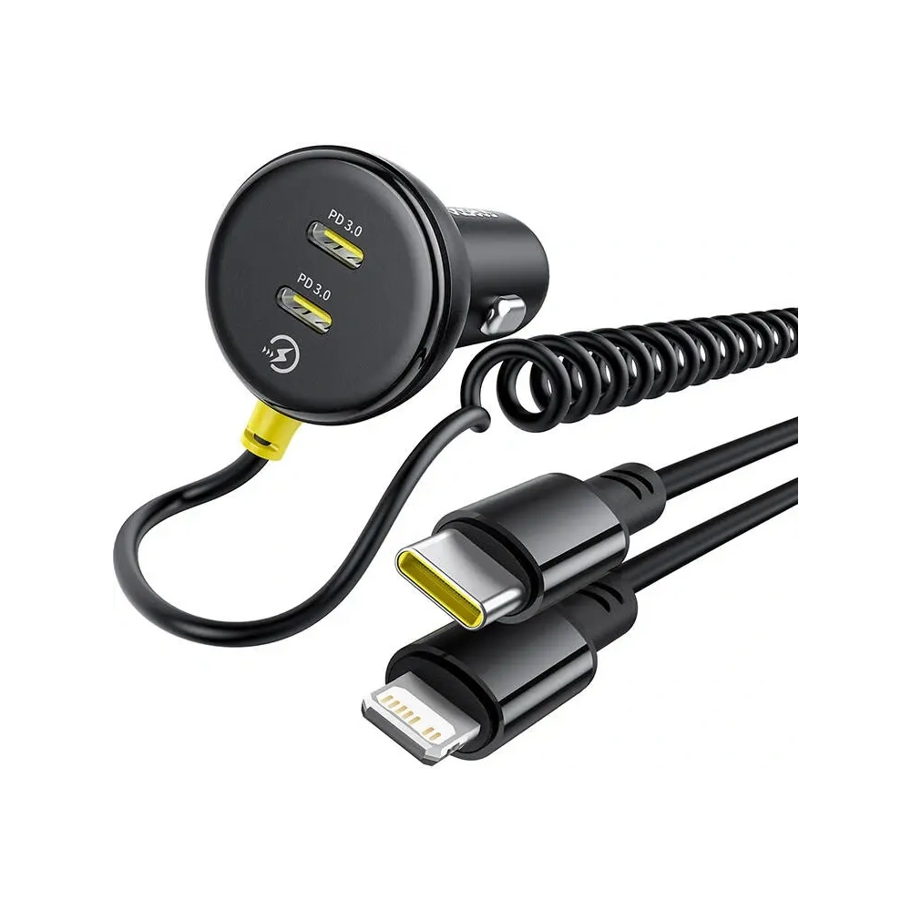 Hurtownia GSM - Baseus 60W 2xUSB-C auto nabíječka + vestavěný USB-C, Lightning kabel (Černá) - BSU8934 - {ean13} - Hurt