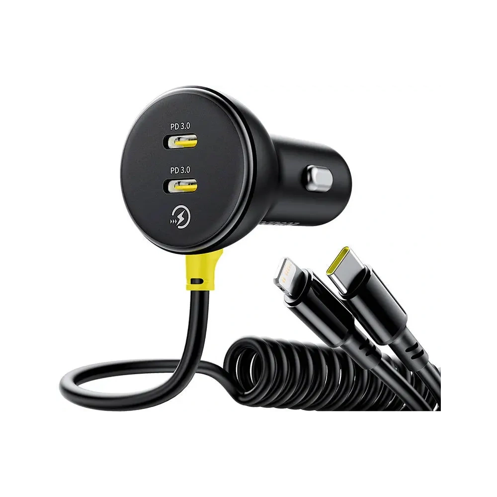 Hurtownia GSM - Baseus încărcător auto 60W 2xUSB-C + cablu USB-C integrat, Lightning (Negru) - BSU8934 - {ean13} - Hurt