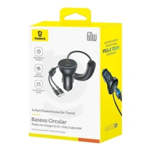 Hurtownia GSM - Baseus 60W 2xUSB-C auto nabíječka + vestavěný USB-C, Lightning kabel (Černá) - BSU8934 - {ean13} - Hurt