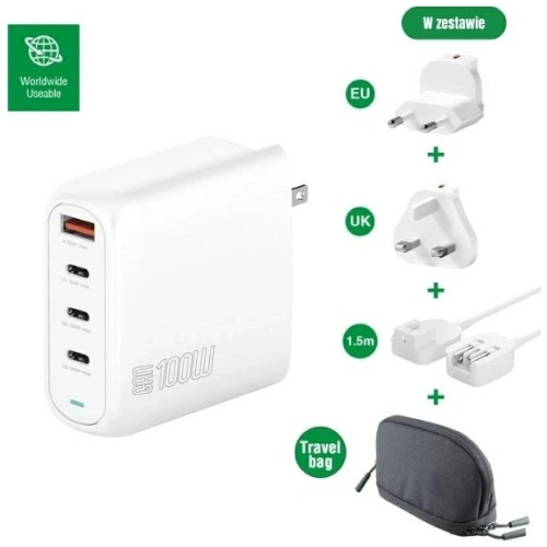 Ładowarka sieciowa 4smarts Flex Pro 100W 3xUSB-C, 1xUSB-A Travel Edition biała