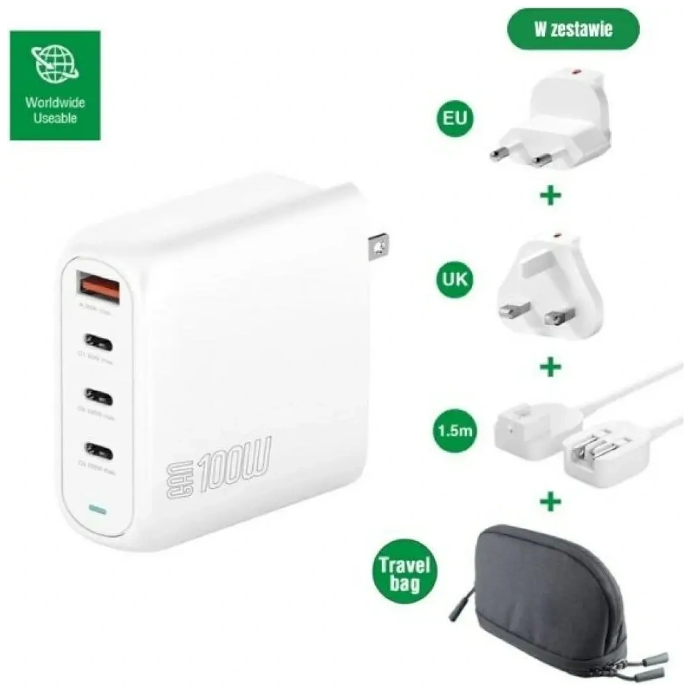 Hurtownia GSM - Ładowarka sieciowa 4smarts Flex Pro 100W 3xUSB-C, 1xUSB-A Travel Edition biała - 4SMR71 - {ean13} - Hurt