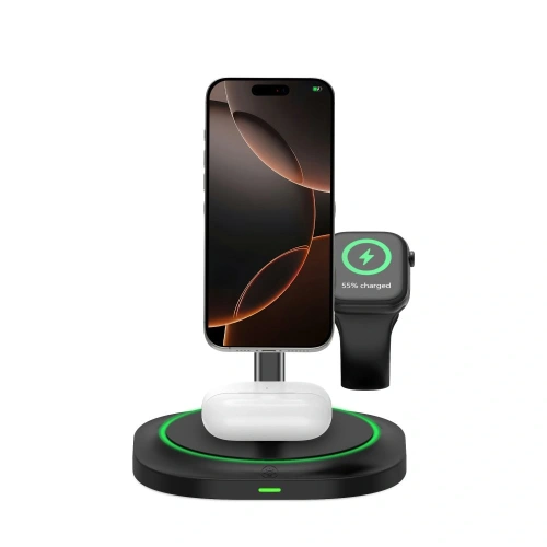 Ładowarka bezprzewodowa 3w1 Tech-Protect QI15W-A46 Magnetic MagSafe Wireless Charger Black