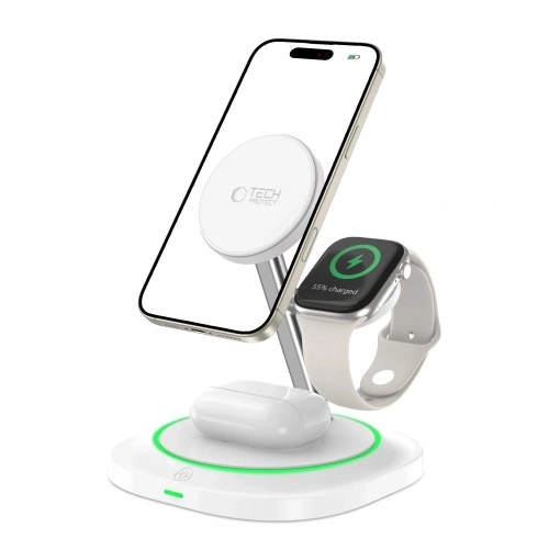 Ładowarka bezprzewodowa 3w1 Tech-Protect QI15W-A46 Magnetic MagSafe Wireless Charger White