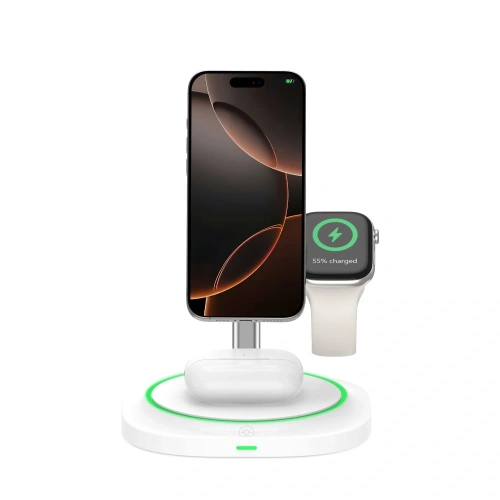 Ładowarka bezprzewodowa 3w1 Tech-Protect QI15W-A46 Magnetic MagSafe Wireless Charger White