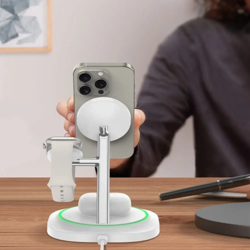 Ładowarka bezprzewodowa 3w1 Tech-Protect QI15W-A46 Magnetic MagSafe Wireless Charger White