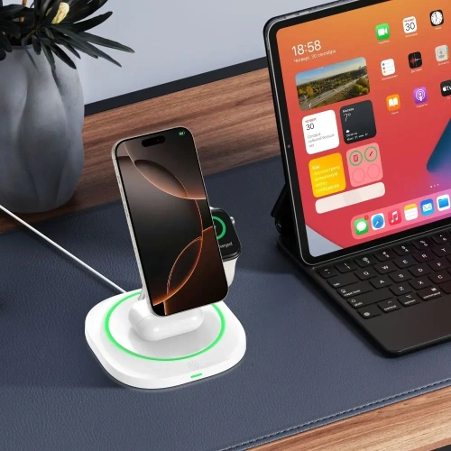 Ładowarka bezprzewodowa 3w1 Tech-Protect QI15W-A46 Magnetic MagSafe Wireless Charger White