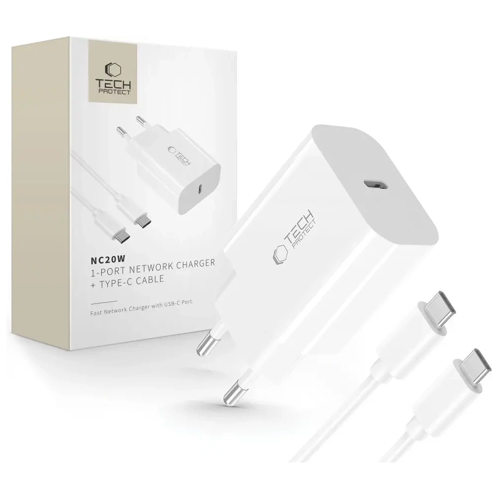Hurtownia GSM - Ładowarka sieciowa Tech-Protect NC20W 1-port USB-C Network Charger PD20W + USB-C / USB-C Cable White - THP3943 - {ean13} - Hurt