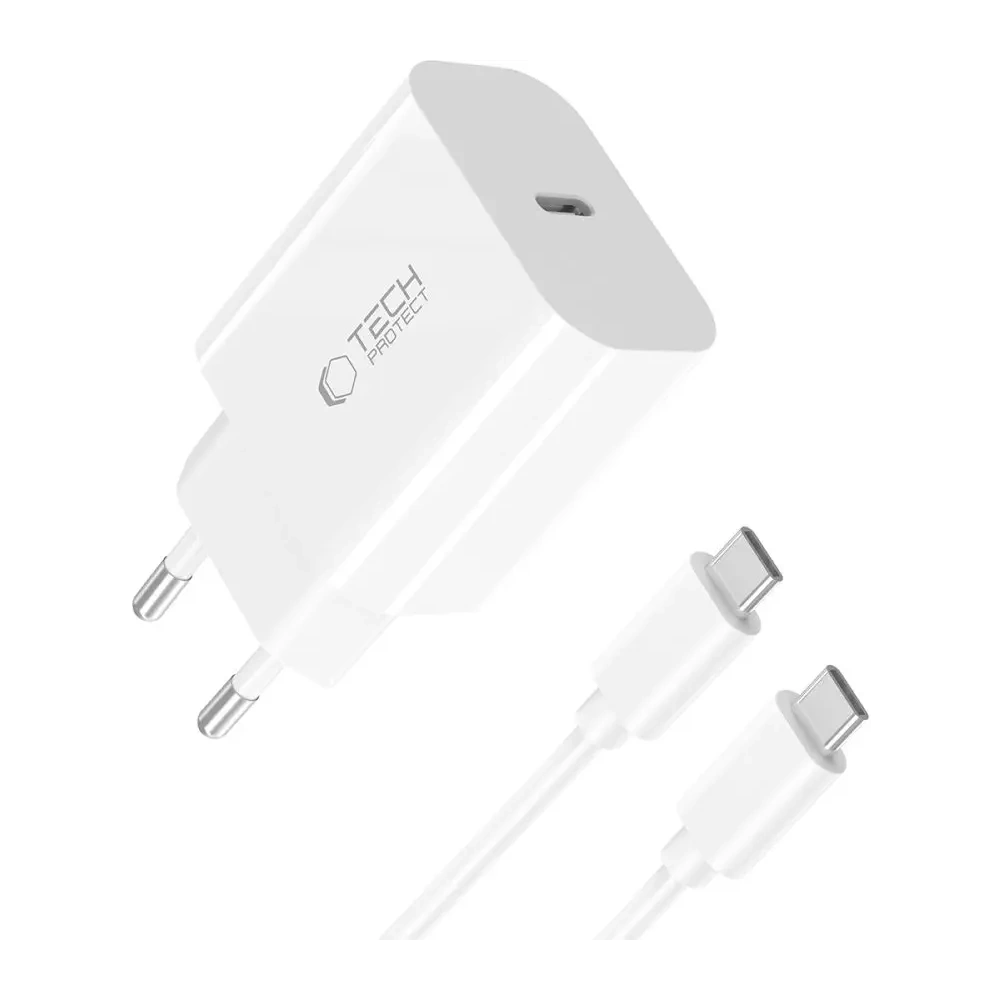 Hurtownia GSM - Ładowarka sieciowa Tech-Protect NC20W 1-port USB-C Network Charger PD20W + USB-C / USB-C Cable White - THP3943 - {ean13} - Hurt