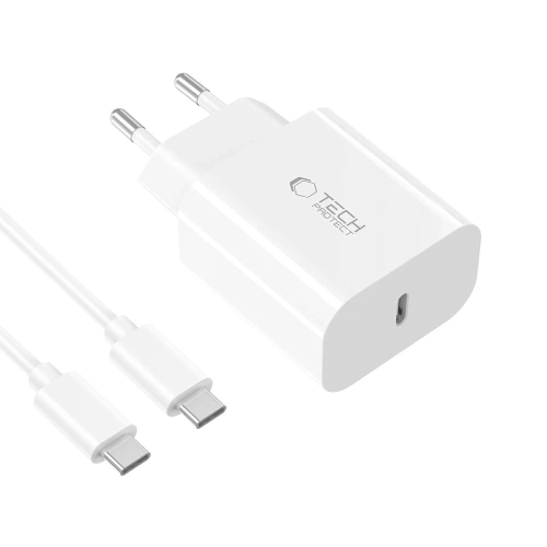 Ładowarka sieciowa Tech-Protect NC20W 1-port USB-C Network Charger PD20W + USB-C / USB-C Cable White