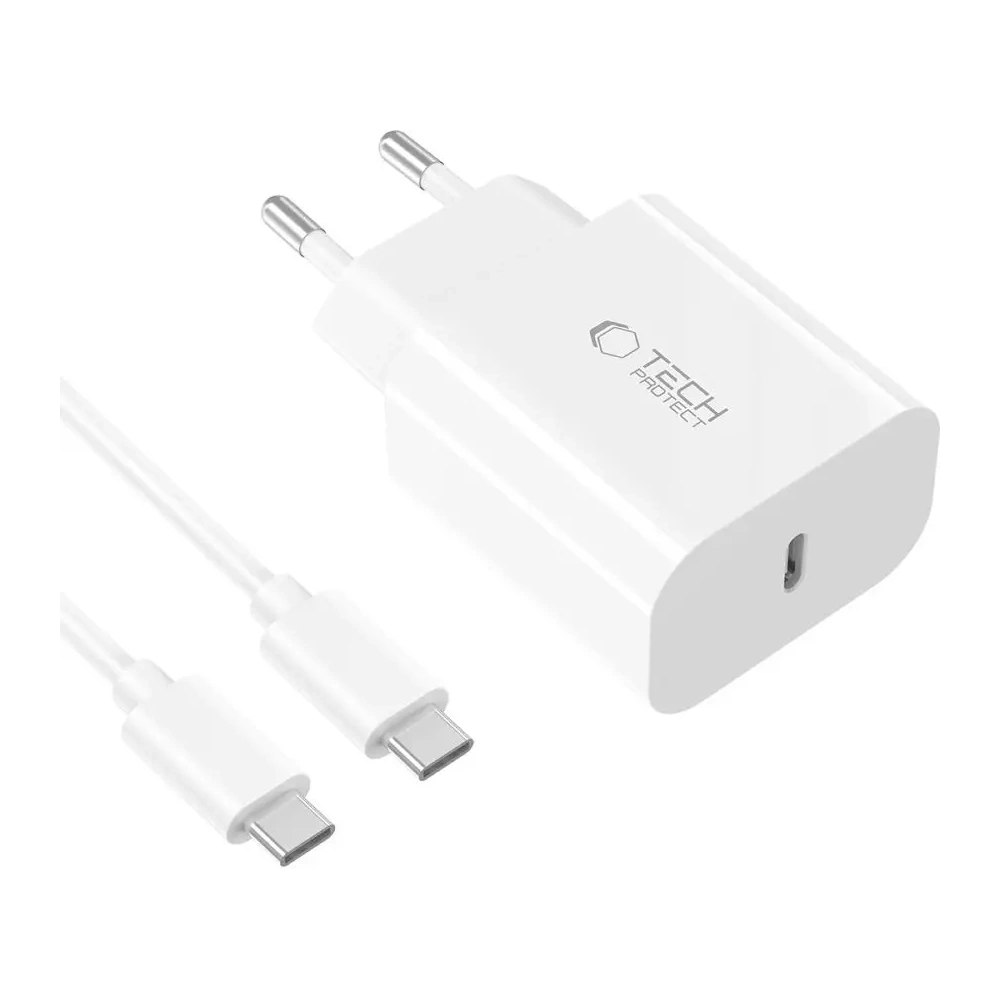 Hurtownia GSM - Ładowarka sieciowa Tech-Protect NC20W 1-port USB-C Network Charger PD20W + USB-C / USB-C Cable White - THP3943 - {ean13} - Hurt