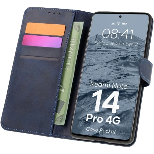 Etui z klapką Bizon Case Pocket do Xiaomi Redmi Note 14 Pro 4G granatowe
