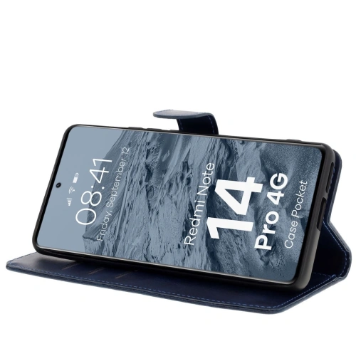 Etui z klapką Bizon Case Pocket do Xiaomi Redmi Note 14 Pro 4G granatowe