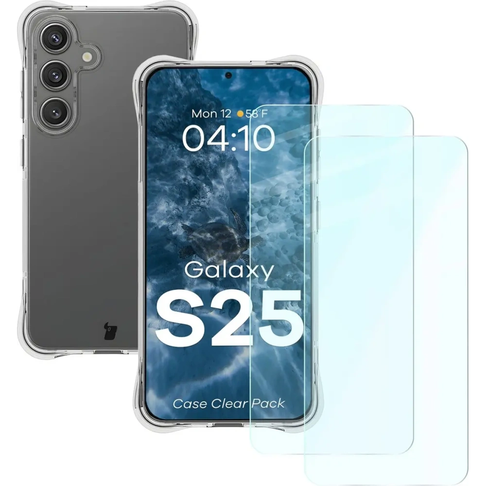 Hurtownia GSM - Bizon Case Clear Pack carcasă + 2x sticlă pentru ecran Samsung Galaxy S25 transparentă - BIZ8705 - {ean13} - Hurt