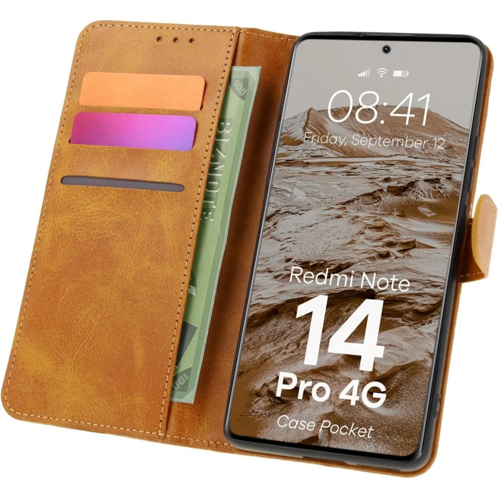 Hurtownia GSM - Etui z klapką Bizon Case Pocket do Xiaomi Redmi Note 14 Pro 4G brązowe - BIZ8731 - {ean13} - Hurt