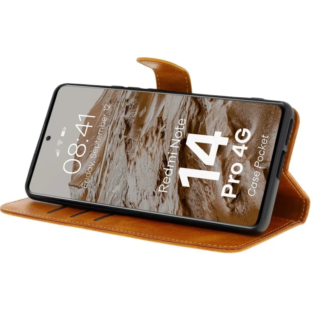 Hurtownia GSM - Etui z klapką Bizon Case Pocket do Xiaomi Redmi Note 14 Pro 4G brązowe - BIZ8731 - {ean13} - Hurt
