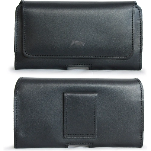 Skórzana kabura LURESKO FREYA XL do paska etui na telefon 165x82x10mm (czarny gładki czarna nić)