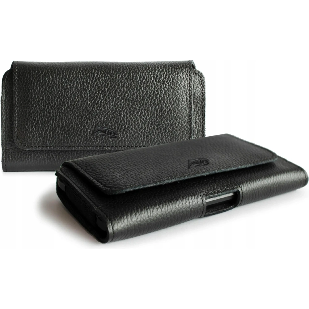 Wholesale LURESKO FREYA XL leather holster for belt, phone case 165x82x10mm (black ribbed with black thread) - LUR2 - {ean13} - Hurt