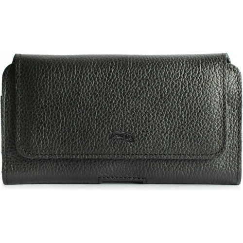 Skórzana kabura LURESKO FREYA XL do paska etui na telefon 165x82x10mm (czarny karbowany czarna nić)