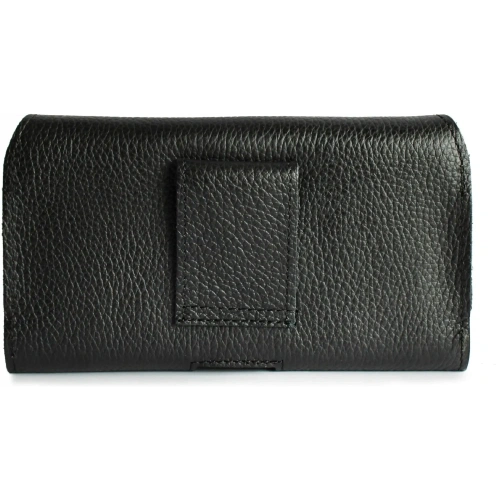 Skórzana kabura LURESKO FREYA XL do paska etui na telefon 165x82x10mm (czarny karbowany czarna nić)