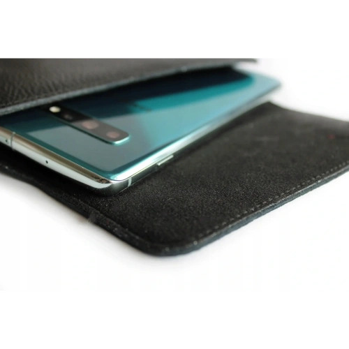 Skórzana kabura LURESKO FREYA XL do paska etui na telefon 165x82x10mm (czarny karbowany czarna nić)