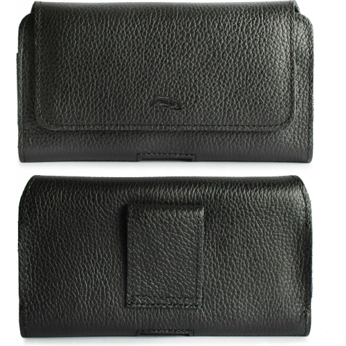 Skórzana kabura LURESKO FREYA XL do paska etui na telefon 165x82x10mm (czarny karbowany czarna nić)