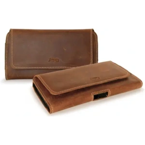 LURESKO FREYA XL leather holster for belt, phone case 165x82x10mm (vintage brown with white thread)