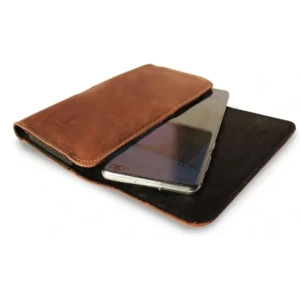LURESKO FREYA XL leather holster for belt, phone case 165x82x10mm (vintage brown with white thread)
