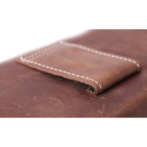 Skórzana kabura LURESKO FREYA XL do paska etui na telefon 165x82x10mm (brąz vintage biała nić)