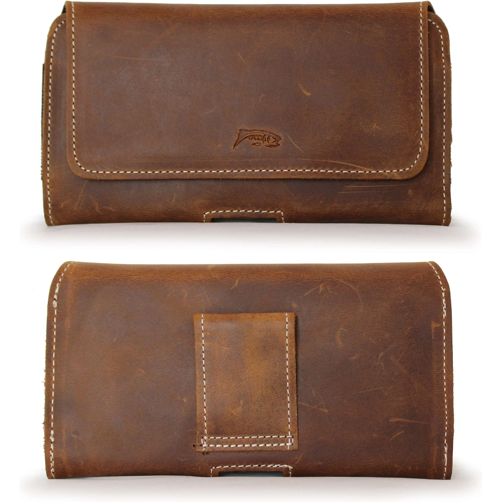 Wholesale LURESKO FREYA XL leather holster for belt, phone case 165x82x10mm (vintage brown with white thread) - LUR3 - {ean13} - Hurt