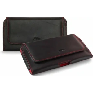 Hurtownia GSM - LURESKO FREYA XL kožené pouzdro na opasek, pouzdro na telefon 165x82x10mm (černé hladké s červenou nití a červeným vnitřkem) - LUR5 - {ean13} - Hurt