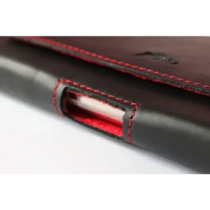 Wholesale LURESKO FREYA XL leather holster for belt, phone case 165x82x10mm (black smooth with red thread and red interior) - LUR5 - {ean13} - Hurt