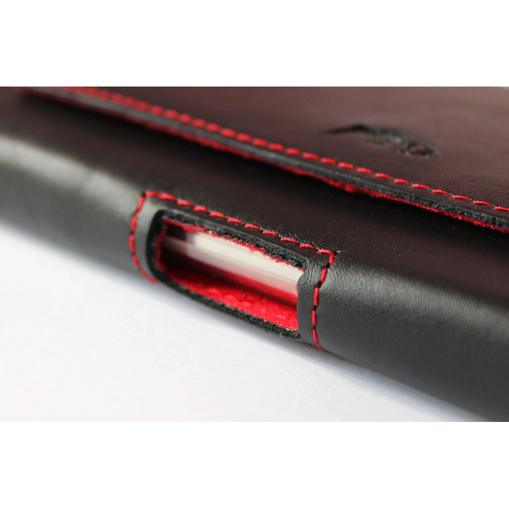 Wholesale LURESKO FREYA XL leather holster for belt, phone case 165x82x10mm (black smooth with red thread and red interior) - LUR5 - {ean13} - Hurt