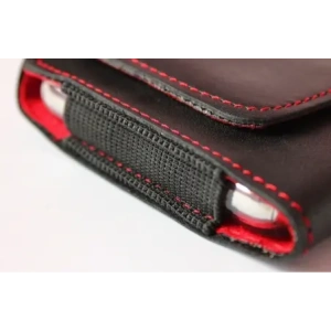 Wholesale LURESKO FREYA XL leather holster for belt, phone case 165x82x10mm (black smooth with red thread and red interior) - LUR5 - {ean13} - Hurt