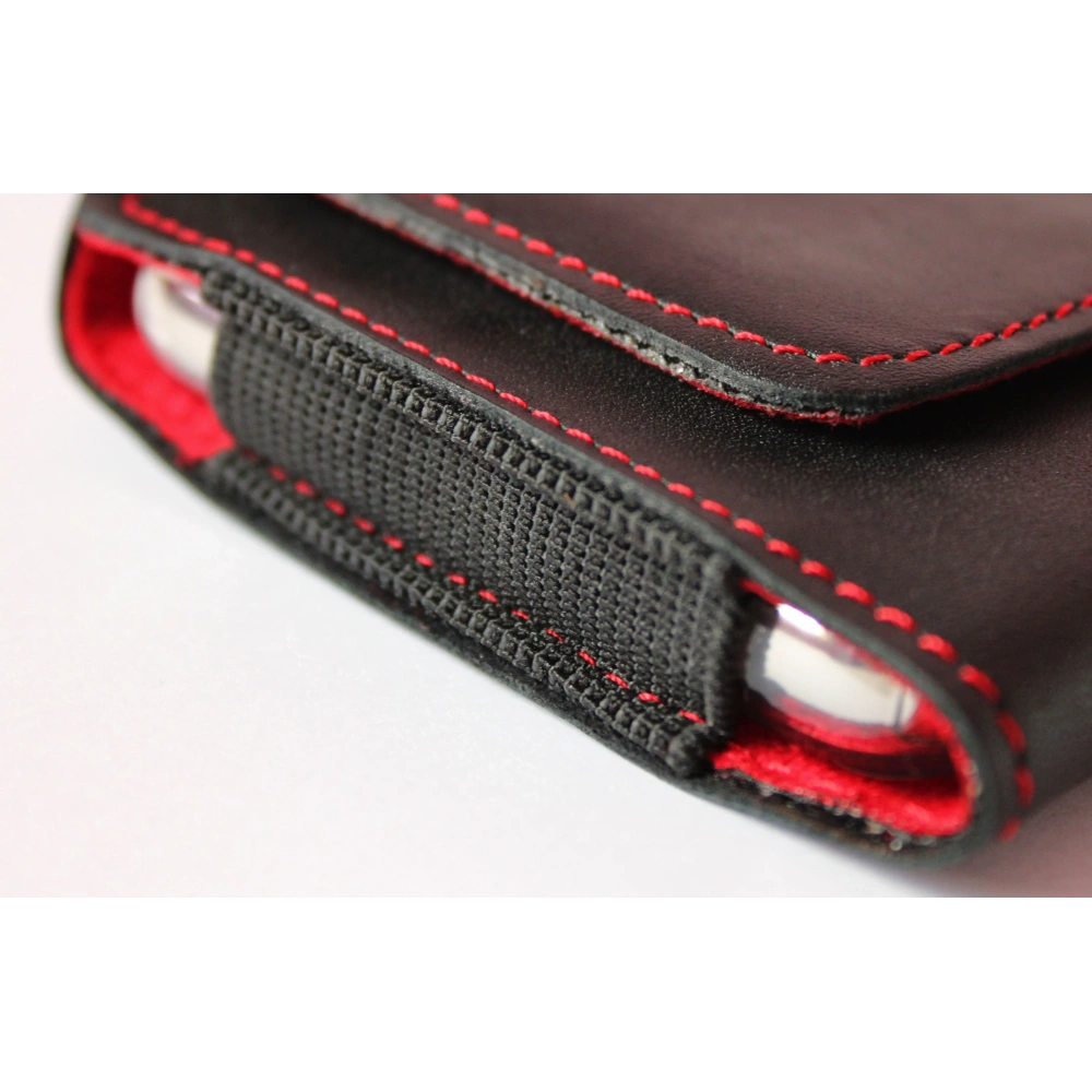 Wholesale LURESKO FREYA XL leather holster for belt, phone case 165x82x10mm (black smooth with red thread and red interior) - LUR5 - {ean13} - Hurt
