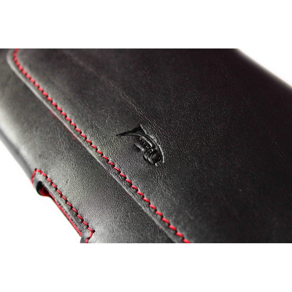 Wholesale LURESKO FREYA XL leather holster for belt, phone case 165x82x10mm (black smooth with red thread and red interior) - LUR5 - {ean13} - Hurt