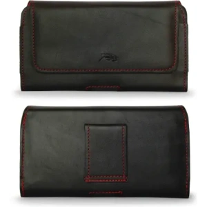 Wholesale LURESKO FREYA XL leather holster for belt, phone case 165x82x10mm (black smooth with red thread and red interior) - LUR5 - {ean13} - Hurt
