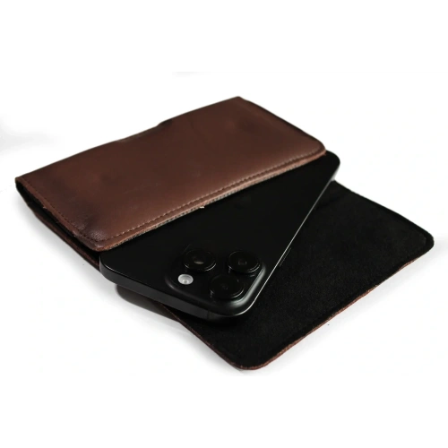 Skórzana kabura LURESKO FREYA XL do paska etui na telefon 165x82x10mm (brąz gładki)