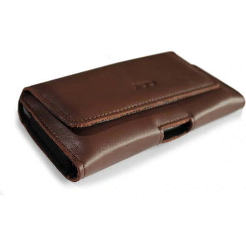 Skórzana kabura LURESKO FREYA XL do paska etui na telefon 165x82x10mm (brąz gładki)