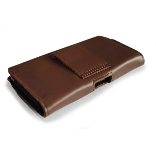 Skórzana kabura LURESKO FREYA XL do paska etui na telefon 165x82x10mm (brąz gładki)
