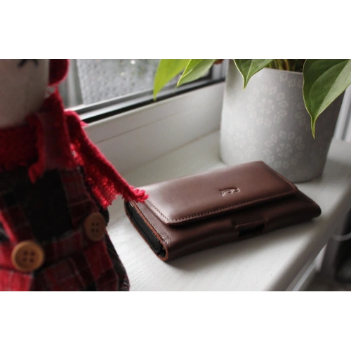 Skórzana kabura LURESKO FREYA XL do paska etui na telefon 165x82x10mm (brąz gładki)