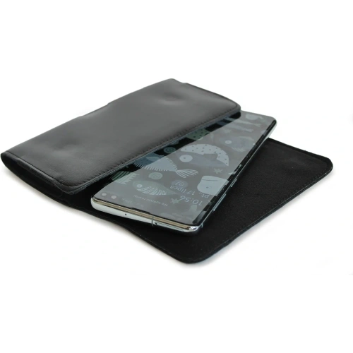 Skórzana kabura LURESKO FREYA XXL do paska etui na telefon 170x82x10mm (czarny gładki czarna nić)