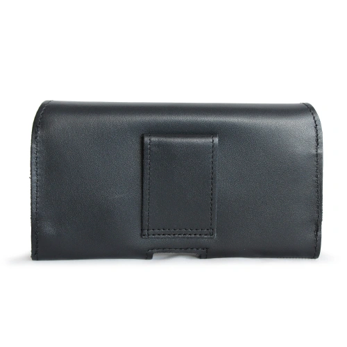 Skórzana kabura LURESKO FREYA XXL do paska etui na telefon 170x82x10mm (czarny gładki czarna nić)