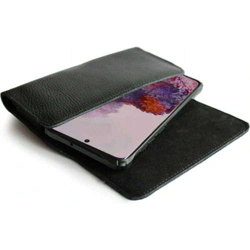 Skórzana kabura LURESKO FREYA XXL do paska etui na telefon 170x82x10mm (czarny karbowany czarna nić)
